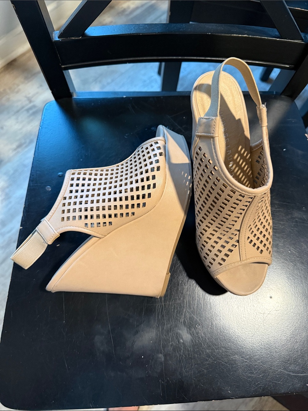 CL by Chinese Laundry Beige Perforated Slingback Wedge Sandals